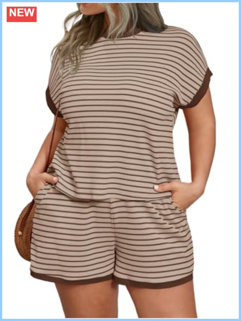 Plus Size Striped Lounge Shorts Set 2 Piece Short Sleeve Pajama